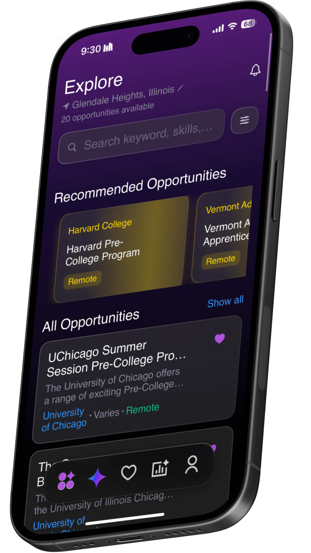 NextStep app Explore feature - discover high school internship opportunities and career programs