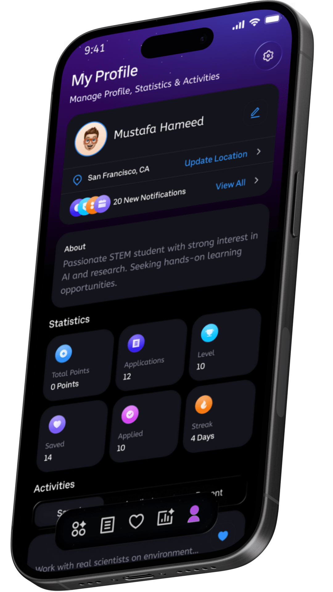 NextStep mobile app interface showing high school internship search, scholarship opportunities, and student career development tools for teen job seekers